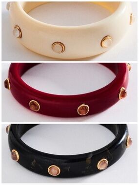 Anthropologie Resin Stone Bangle Bracelet Red or Black or Ivory NWT